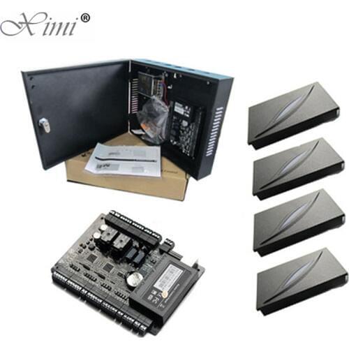C3-200 TCP/IP 2 Doors Access Control Board Door Access Control Panel System With Power Supply Box 4pcs KR100 RFID Card Reader