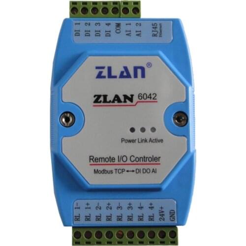 ZLAN6042 Network Remote Ethernet RJ45 Port IO Controller Modbus TCP/RTU 4 channels A/D Acquisition I/O module