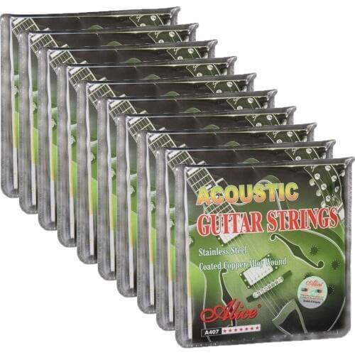 10Sets Alice Acoustic Guitar Strings Coated Copper Alloy Wound 6 Strings Set A407