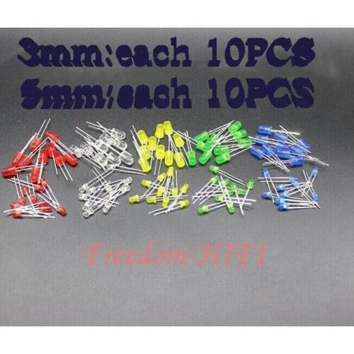 100pcs/lot 5 Colors F3 F5 3mm 5MM Red Green Yellow Blue White Diffused Round DIP Light-Emitting Diode LED Lamp Light