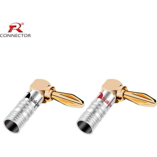 2pcs Right Angle 90 Degree 4mm Banana Plug connector For Audio Video 24K Gold Plated Speaker Banana Jack Connector