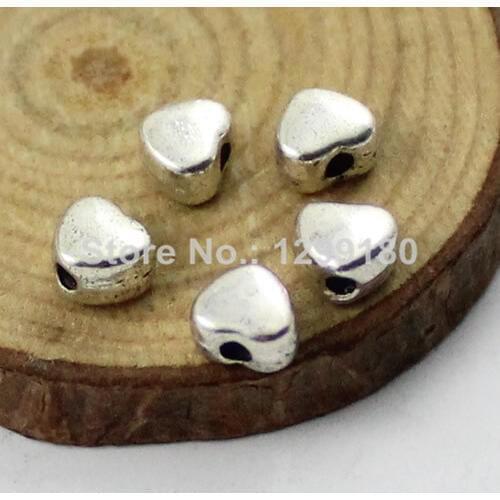 200pcs/lot Metal Zinc Alloy Silver Tone Heart Beads For Necklace DIY Jewelry Making Accessories 5x4x3mm Hole:1mm (K01660)