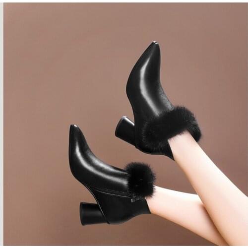 2021 Leather Boots Women Winter Shoes Fashion High Heels Women Shoes Snow Boots for Women