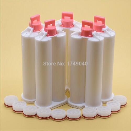 5pc 50ml 1:1 Empty Double-Barrel Cartridge AB Glue Tube with Sealing Pistons for Round Type Back 50ml Dispensing Glue Guns Tool