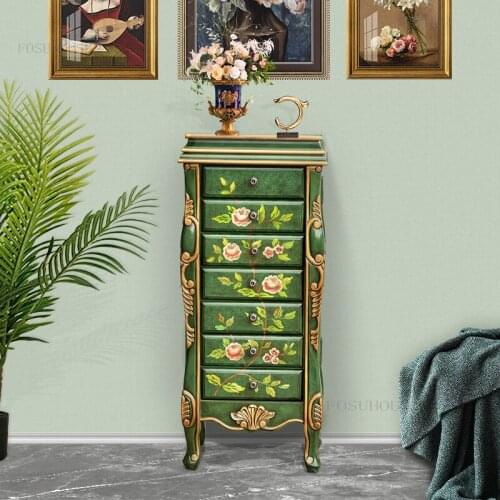 American Country Solid Wood Living Room Cabinets Retro Bedroom Drawer Makeup Cabinet Small Apartment Jewelry Cabinet with Mirror