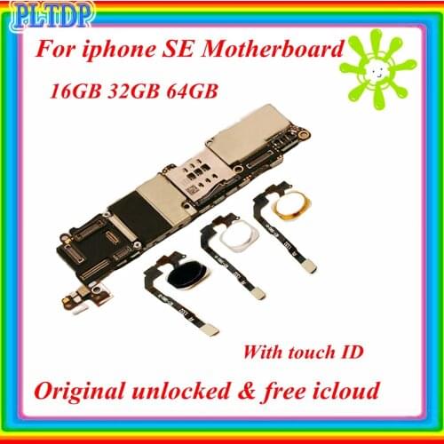 Free icloud for iphone 5SE Motherboard 16GB/32GB/64GB Unlocked Original for iphone SE Mainboard with/No Touch ID Logic board