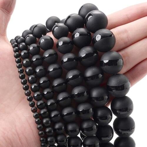 Natural Stone Beads Black A Thread Bead for Jewelry Making Round Healing Bracelet Necklace Beads Accessories 4/6/8/10/12/14mm