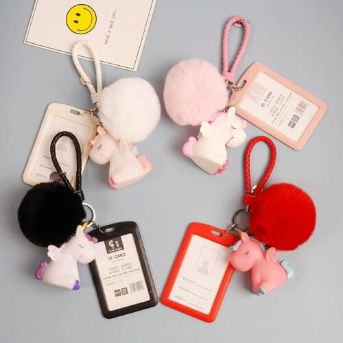 Pony Horse Credit Card Fur Pompom Ball Key Holder Keychain Cactus Student Card Cover Bag Bank Bus ID Key Case Mini Card D583