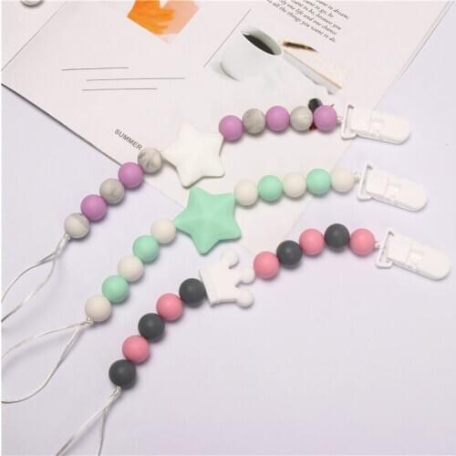 Baby Pacifier Holder Cute Animal Silicone Pendant Bead Clip Chain 2Pcs/Lot Food Grade Baby Teething Beads DIY Pacifier Chain Set