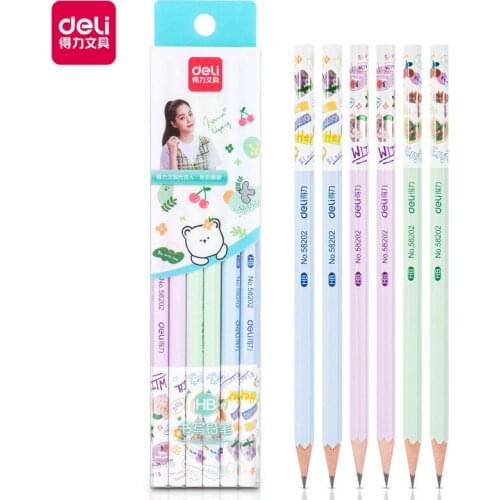 Deli 12pcs HB Wood Pencil Set Kawaii Cartoon Laser Drawing Pencil School Supplies Pencils Cute Student Stationery Kids Prize
