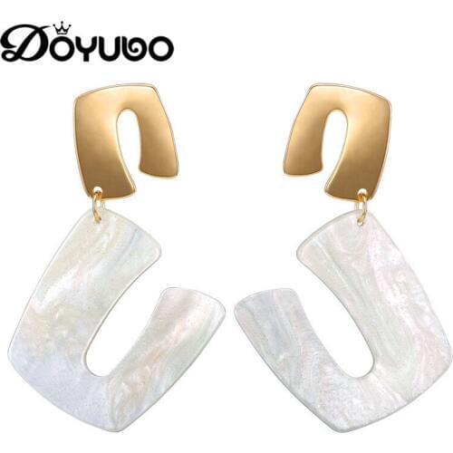 DOYUBO Women Trendy Geometric Acrylic Statement Drop Earrings Fashion Gold Color OL Style Copper Earrings Fine Jewelry EA008
