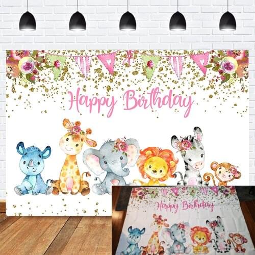 Photography Backdrop Cartoon Animals Elephant Baby Newborn Birthday Backdrops Jungle Safari Photo Background for Photoshoot