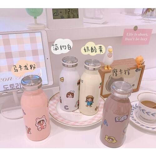 Ins 350ml girl Stainless Steel Milk Thermos Feeding Cup for Children Insulated hot water Bottle leak-poof thermal Cup