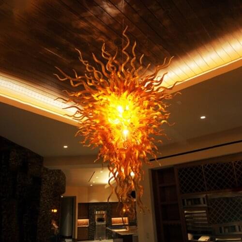 Italian Large Modern Chandelier Amber Color Murano Glass Handmade Blown Chandelier with LED Lights 80 by 120 CM