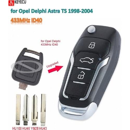 Keyecu Smart DIY Upgraded 2 Button 433MHz ID40 Car Key Updated Flip Remote Key Fob for Opel Delphi Astra TS 1998-2004