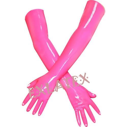 Latex Gloves Unisex Fitness Gloves Long Sleeve Gloves Latex Rubber Pink Long Gloves Club Outfits Fetish Plus Size Mittens 58cm