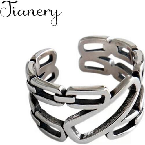Exaggerated Antique Silver Color Hollow Chains Rings For Women Rock Jewelry Statement Finger Ring anillos mujer bijoux