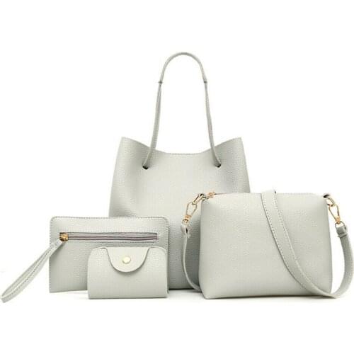 4pcs Womens Handbag Set Fashion PU Leather Ladies Purse Solid Color Shoulder Messenger Bag Wallet Pouch Bags For women