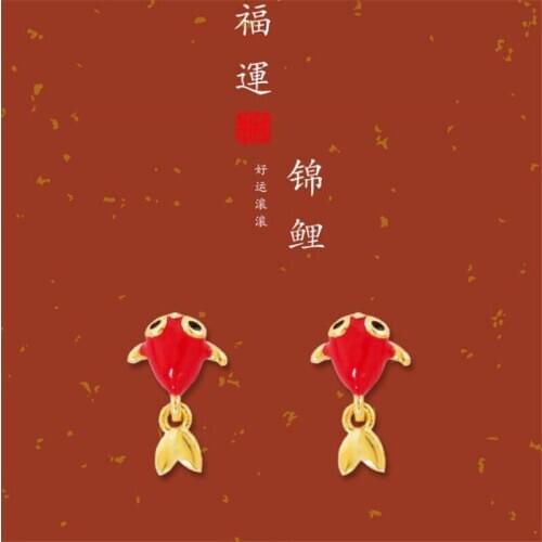 New Fashion Creative Red Little Whale Chinese Style 925 Sterling Silver Jewelry Lucky Koi Popular Women Stud Earrings SE551