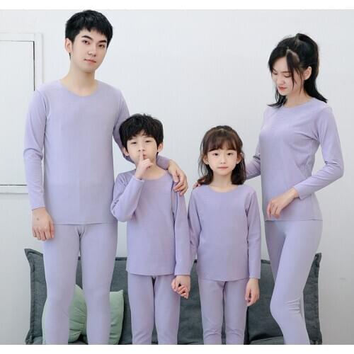 New Family Matching Pajamas Set Thermal Underwear Tops Pants Velet Pyjamas Kids O-Neck Seamless Sleepwear Long Sleeve Nightwwear