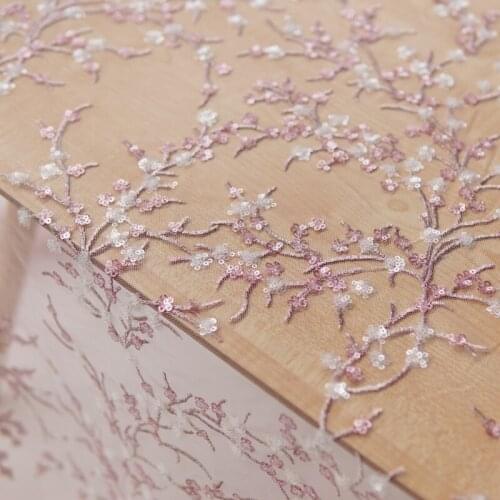 Solid embroidery soft mesh fabric Plum blossom sequins tissu Lace clothing accessories