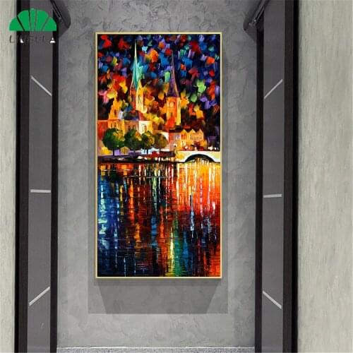Large Size Cityscape Park Night Scene Art Wall Painting Abstract Oil Painting Scenery Living Room Decoration Hallway Home Decor