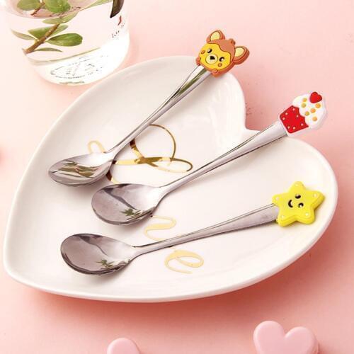 Portable Cute Cartoon Head Stainless Steel Dessert Cake Ice Cream Spoon Cultery for Kids Gifts Toys