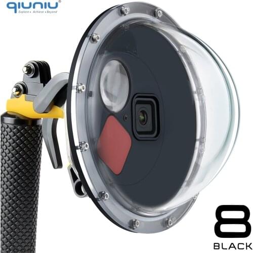QIUNIU 45m Underwater Filter Switchable Dome Port Waterproof Dive Case with Trigger Grip for GoPro Hero 8 Black Go Pro Accessory