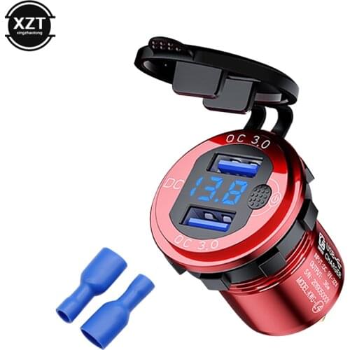 Quick Charge 3.0 36W Car Dual USB Charger QC3.0 Waterproof with Voltmeter Switch for 12V/24V Motorcycle ATV Boat Marine RV
