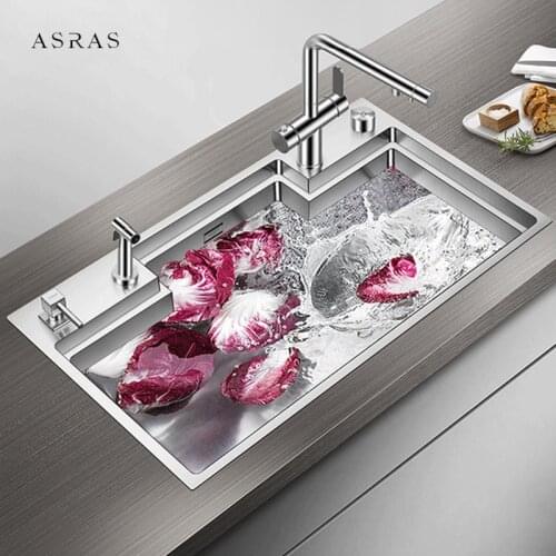 304 Stainless Steel Sink Handmade Brushed Stepped Sink 4mm Thickness 220mm Depth Large Size Kitchen Stepped Sink