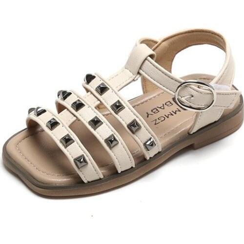 Summer 2021 New Girl Sandals Rivet Roman Childrens Shoes Velcro Non-slip Flat Beach Princess Sandals kids Shoes