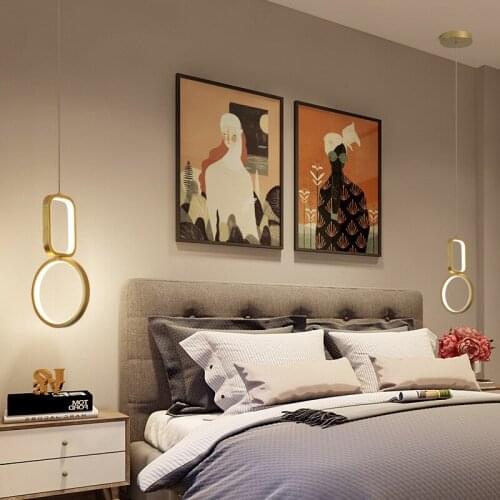 Modern Led Pendant Light Gold Ring Hanging Nordic Bedroom Bedside Hall Living Iron Round Suspension Lighting Fixture Decor Lamp