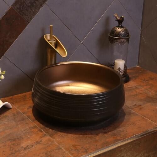 Counter Top porcelain wash basin chinese hand basin ceramic wash basin bathroom sink black with gold