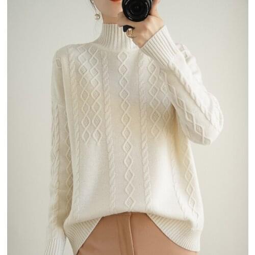 100% wool cashmere sweater womens autumn / winter 2020 warm soft high collar long sleeve knitted pullover womens sweater