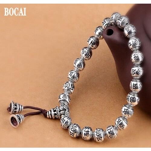 Thai silver boutique bracelet woman 990 sterling silver women bracelet unisex Buddhism six-character mantra bracelet