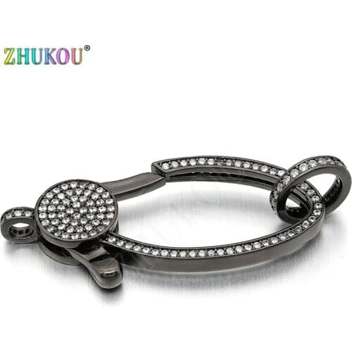 18*44mm Brass Cubic Zirconia Clasps Hooks for DIY Jewelry Findings Accessories, Mixed Color, Hole: 3mm, Model: VK65