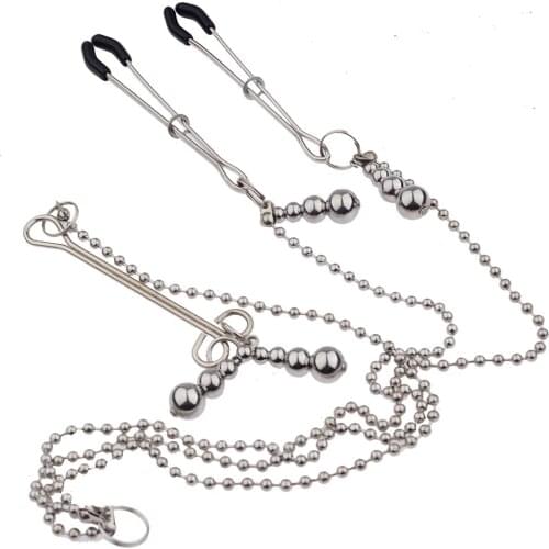 Torture Play Metal Nipple Clamps With Chain Ball Pendant Adult Games Nipple Traction Clips Sucker BDSM Bondage Sex Toy For Women