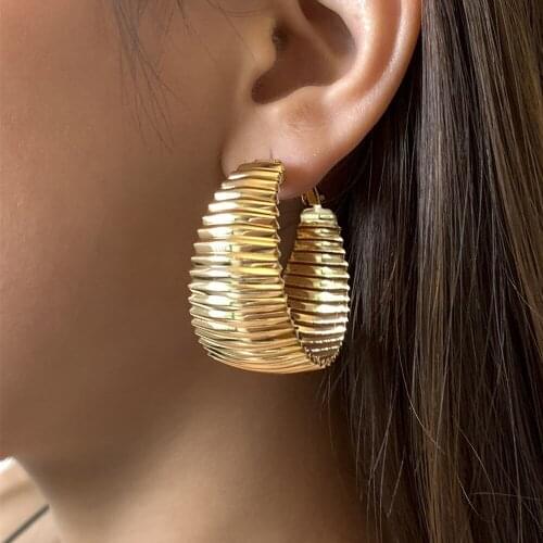 Cosysail Creative Striped C Hoop Earrings for Female Personality Geometric Metal Alloy Earrings Party Daily Jewellery Gift 2021