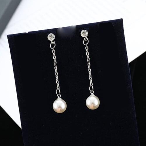 Simulated Pearl Pendants Dangle Earrings Silver-color Link Tassel Earrings for Women Elegant Drop Earrings boucle oreille femme