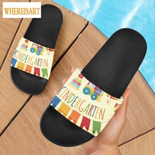 WHEREISART Womens Slippers Soft Slides Ladies Cartoon Preschool Teacher PU Home Bathroom Non Slip Casual Girl Beach Vocation