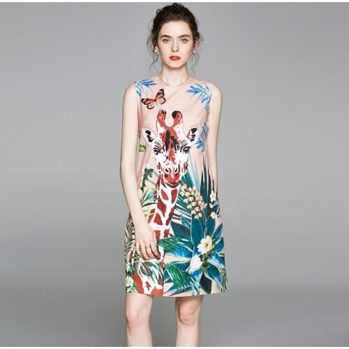 2020 Women Summer Dress animal Floral Print Sleeveless Casual Dress Tank Dress Short Retro Vintage Dresses Vestidos