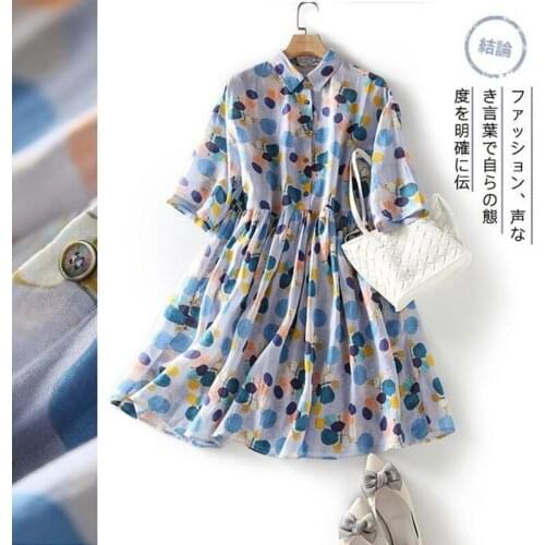 2020 New Women Summer Dress Slim Flowers Print Dress Women High Quality Turn-Down Neck Short Sleeve Casual Dress