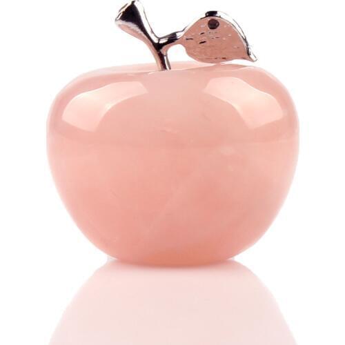1.38inch Natural Stone Crystal Apple in Stones Carved Car Home Decor Crafts Alloy Zircon in Leaf Chakra Reiki Healing for Gift