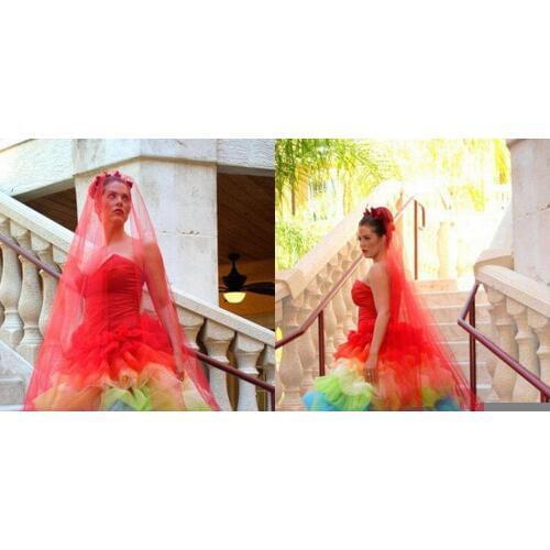2020 Exotic Sweetheart Red Blue Colorful Tulle Rainbow Gothic Wedding Dresses Custom made Cascading Ruffles Plus Bridal Gown