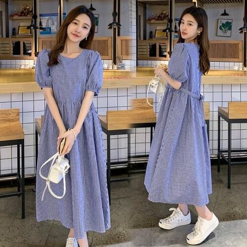 20950# Maternity Dress Summer Cotton Short Sleeves Loose Midi Striped Dress Plus Size Pregnancy Dress Pregnant Women Mom Dress