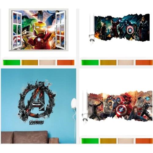3D Disney Avengers Wall Stickers For Living Room Bedroom Wall Decoration Super Hero Movie Poster Wall Stickers For Kids Rooms