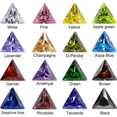 3x3mm~10x10mm Triangle Shape Cubic Zirconia Stone Multicolor Garnet Villet Pink Black Brilliant Cut Loose CZ Synthetic Gems