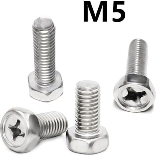 50PCS M5x8/10/12/14/16/20/25/30/35/80mm GB29.2 stainless steel cross groove groove outside hexagonal bolt outer hexagonal screw