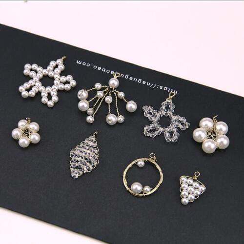 6pcs Japan New Vintage Copper Pearl Crystal Woven Flowers Pendant Hollow Star Earrings For Women Girls Diy Jewelry Accessories