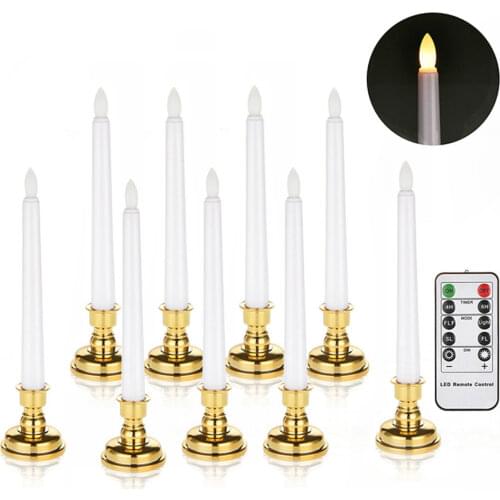 Home Decoration 9pcs LED Window Candles With Remote Timer Durable New Christmas Decor Candles With Flickering Light Without